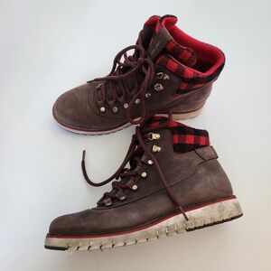 Cole Haan Brown Lace Up Boots with Red Accents